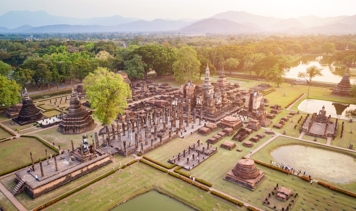 An ancient statue of Bhudda in Sukhothai, Thailand.
