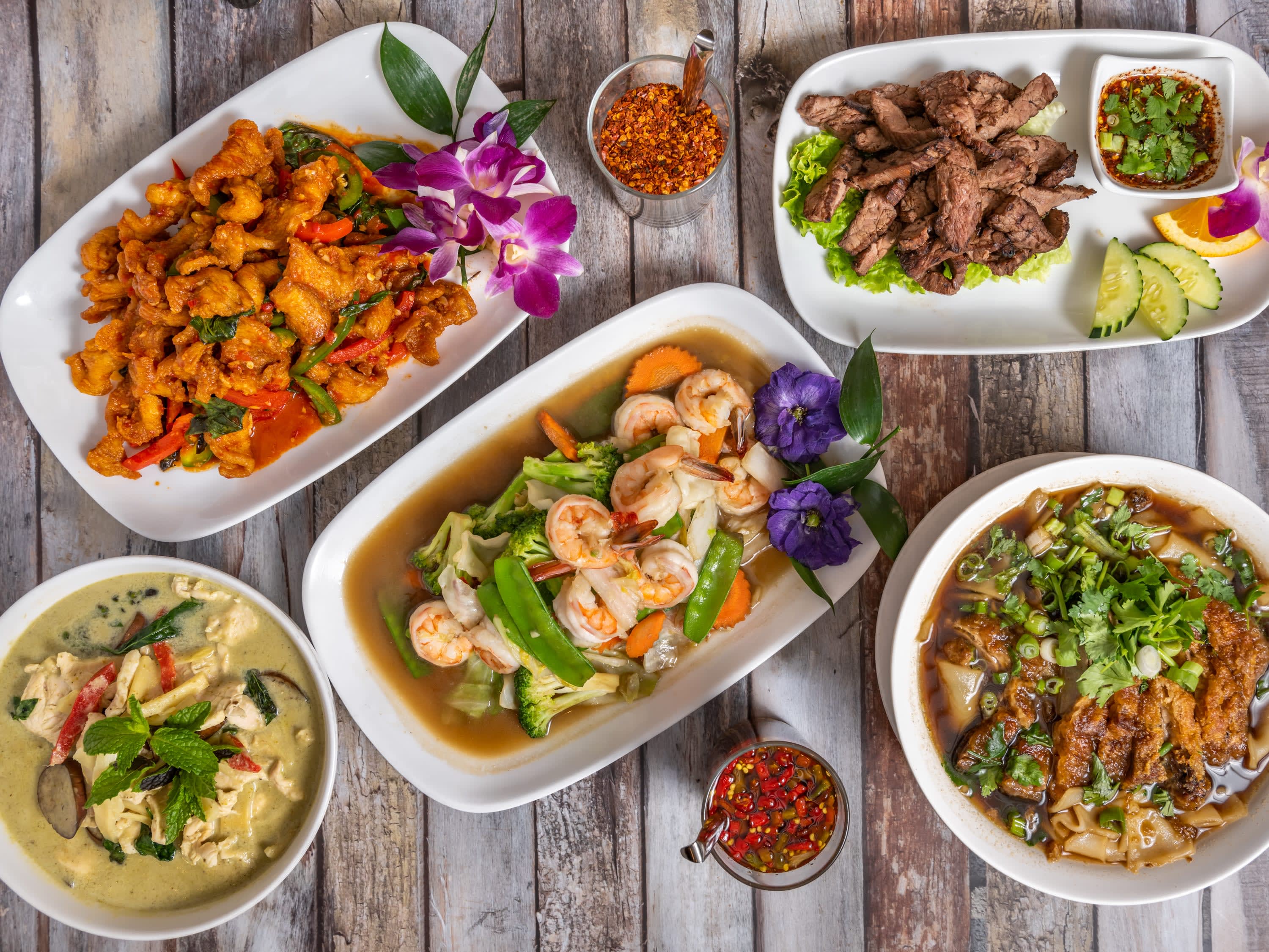 Various dishes of thai food,